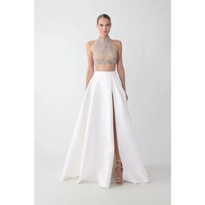 Sau Lee Satin Lucie White Maxi Skirt Pleated  Women's Size 6